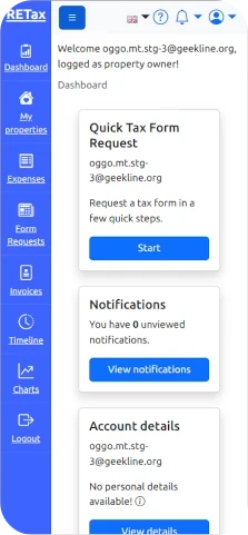 RETax dashboard